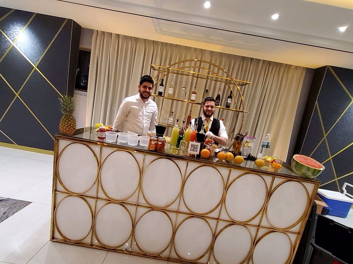 The bar, staffed and ready
