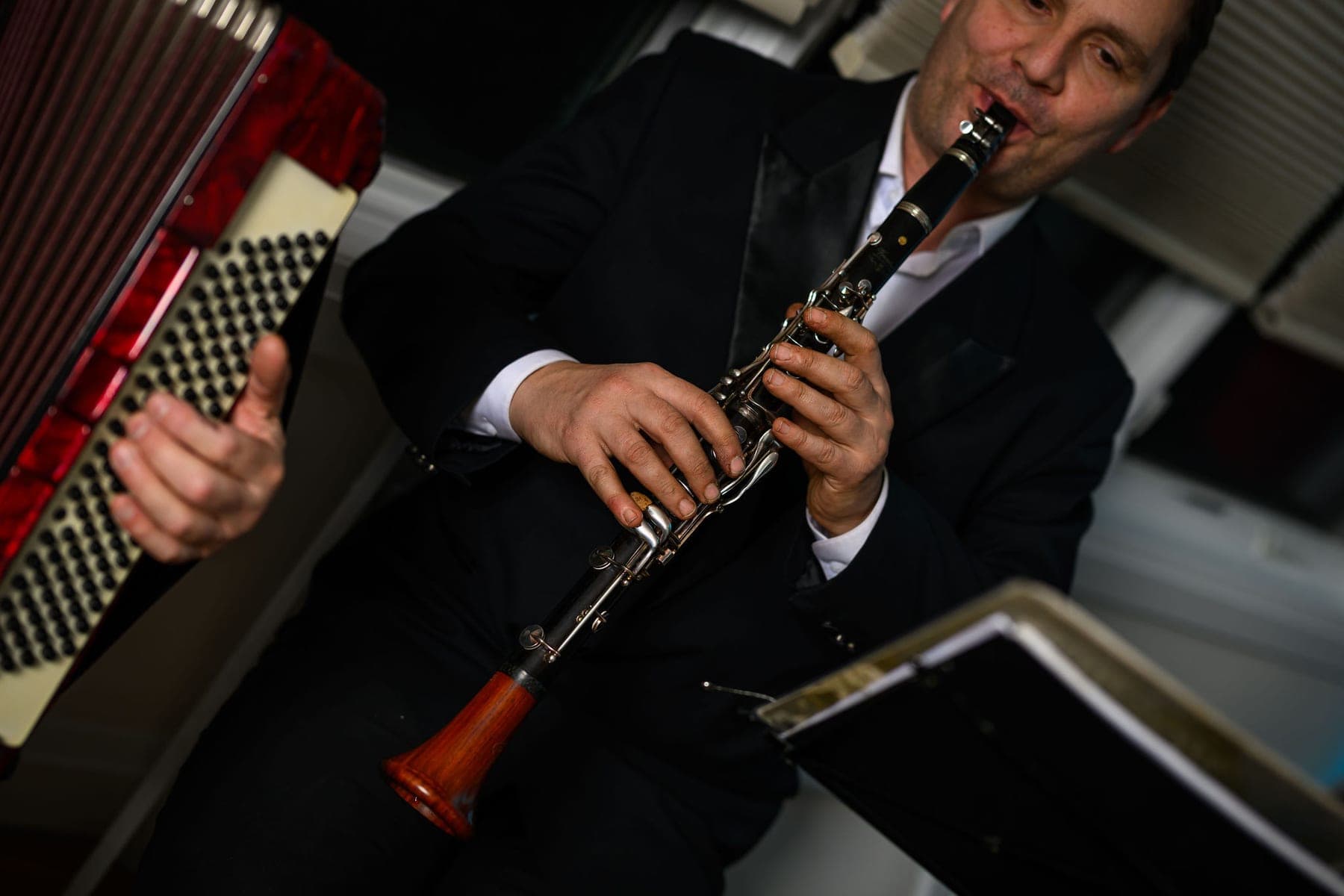 A clarinettist playing, close up