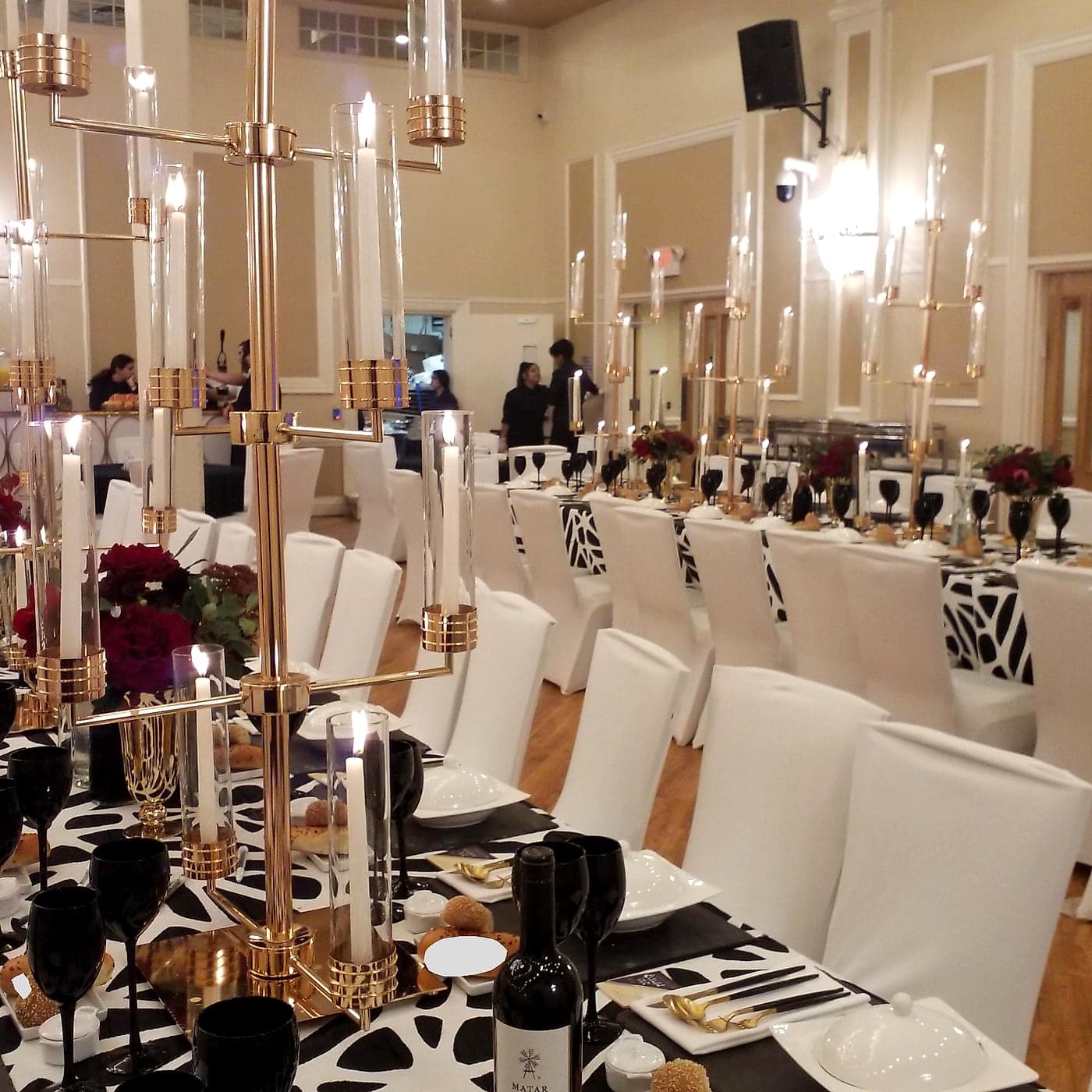 The ballroom under the chandeliers