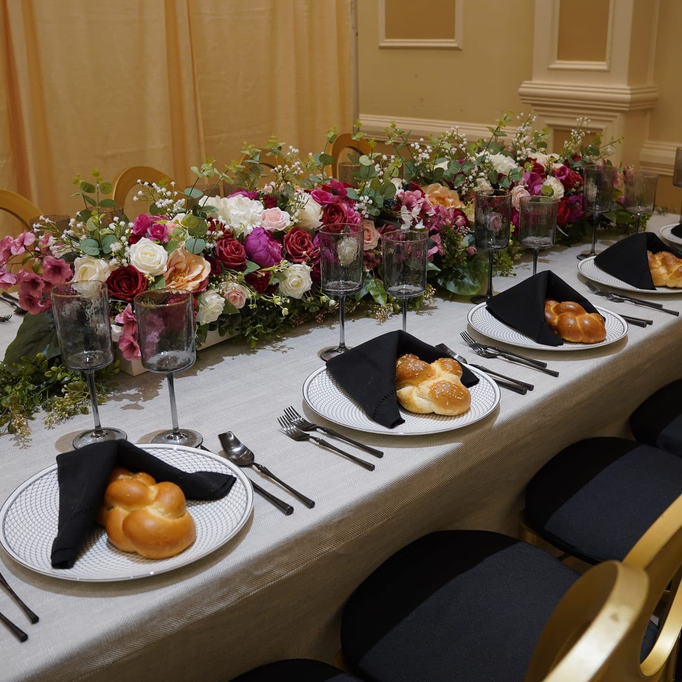 A hall dressed for a simcha