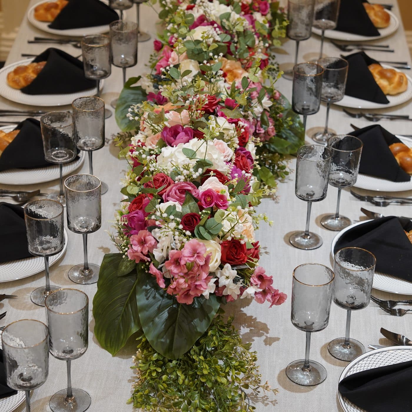 A hall dressed for a simcha