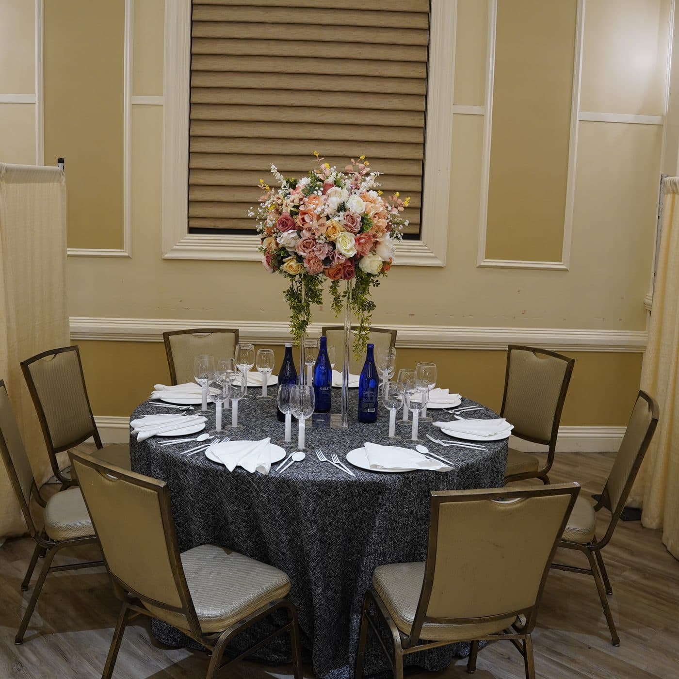 A hall dressed for a simcha