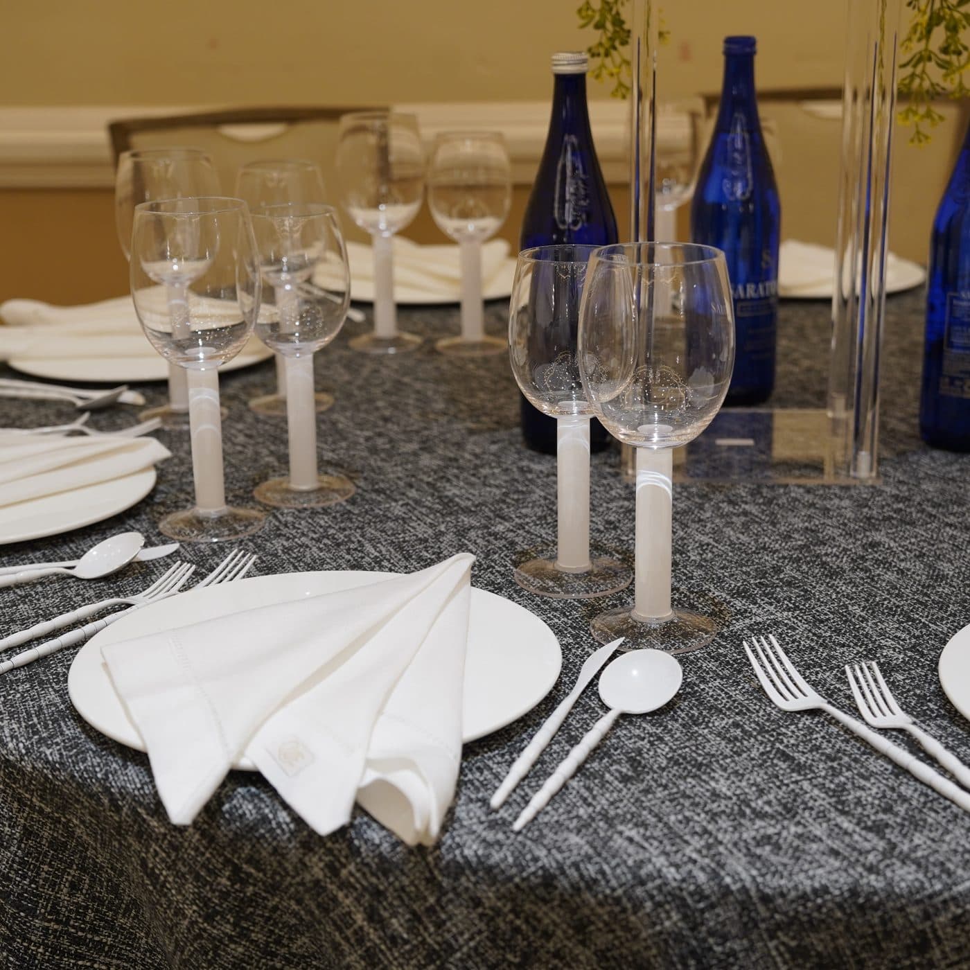 A hall dressed for a simcha